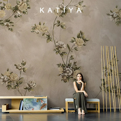 Customized products flower and bird wallpaper new Chinese pastoral flower living room bedroom sofa background wall hotel mural