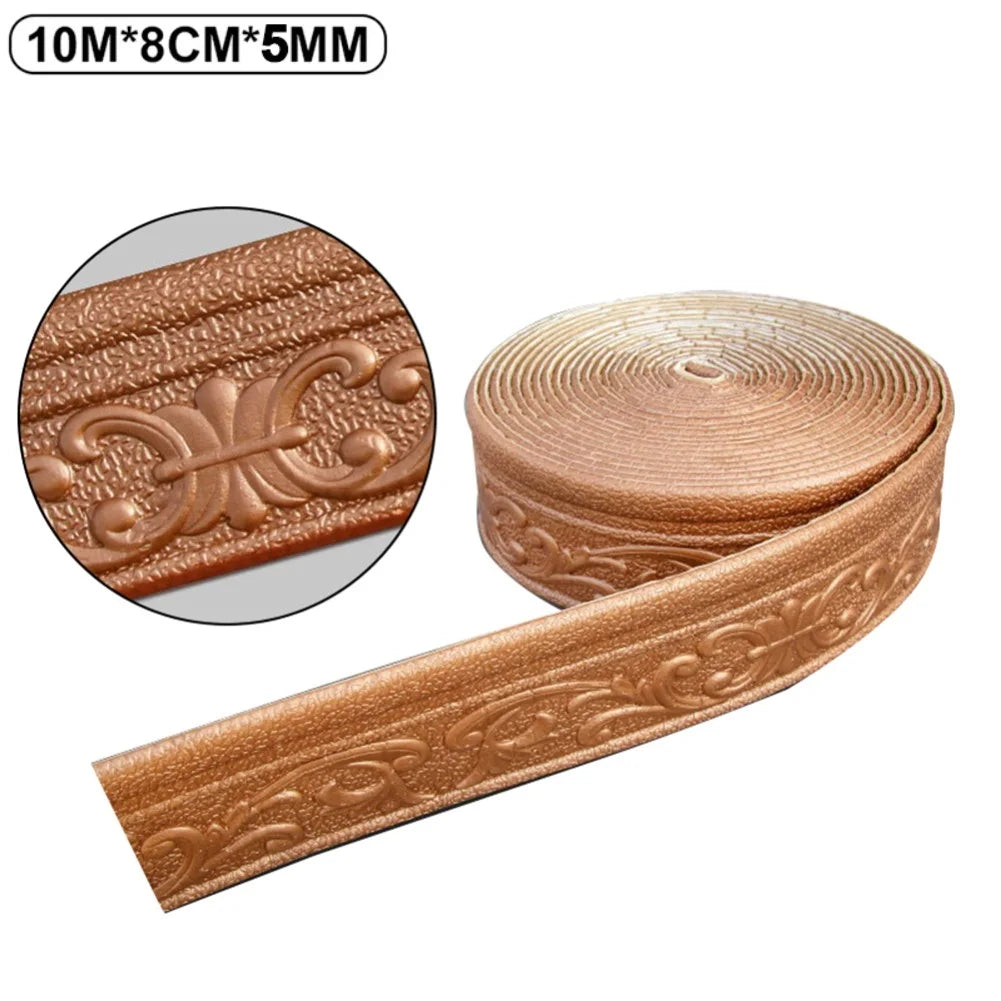 Self-Adhesive Trim Flexible Wallpaper Border Wall Trim Line Skirting Border Decor 3D Pattern Living Room TV Background Stickers