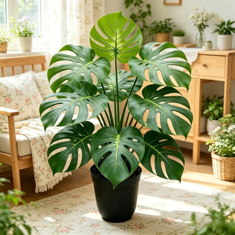 1PC Large Floor-standing Artificial Monstera Deliciosa Plant with Big Leaves Suitable for Indoor/Outdoor Studies Balconies