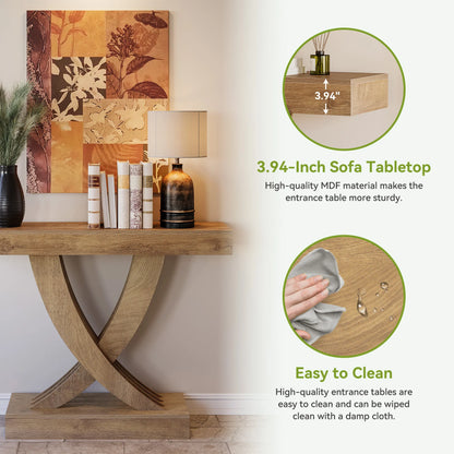 Tribesigns Console Table 110 cm, Rustic Brown Entryway Table with X-Frame, Narrow Hallway Table in MDF Wood, Industrial & Farmhouse Style Sofa Table for Living Room, Hallway or Entrance