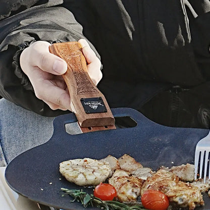 Outdoor Grill Pan Handle Anti-scald Solid Wood Handle Adjustable Grill Pan Clip Insulated Handle Camping Picnic Cookware Tools