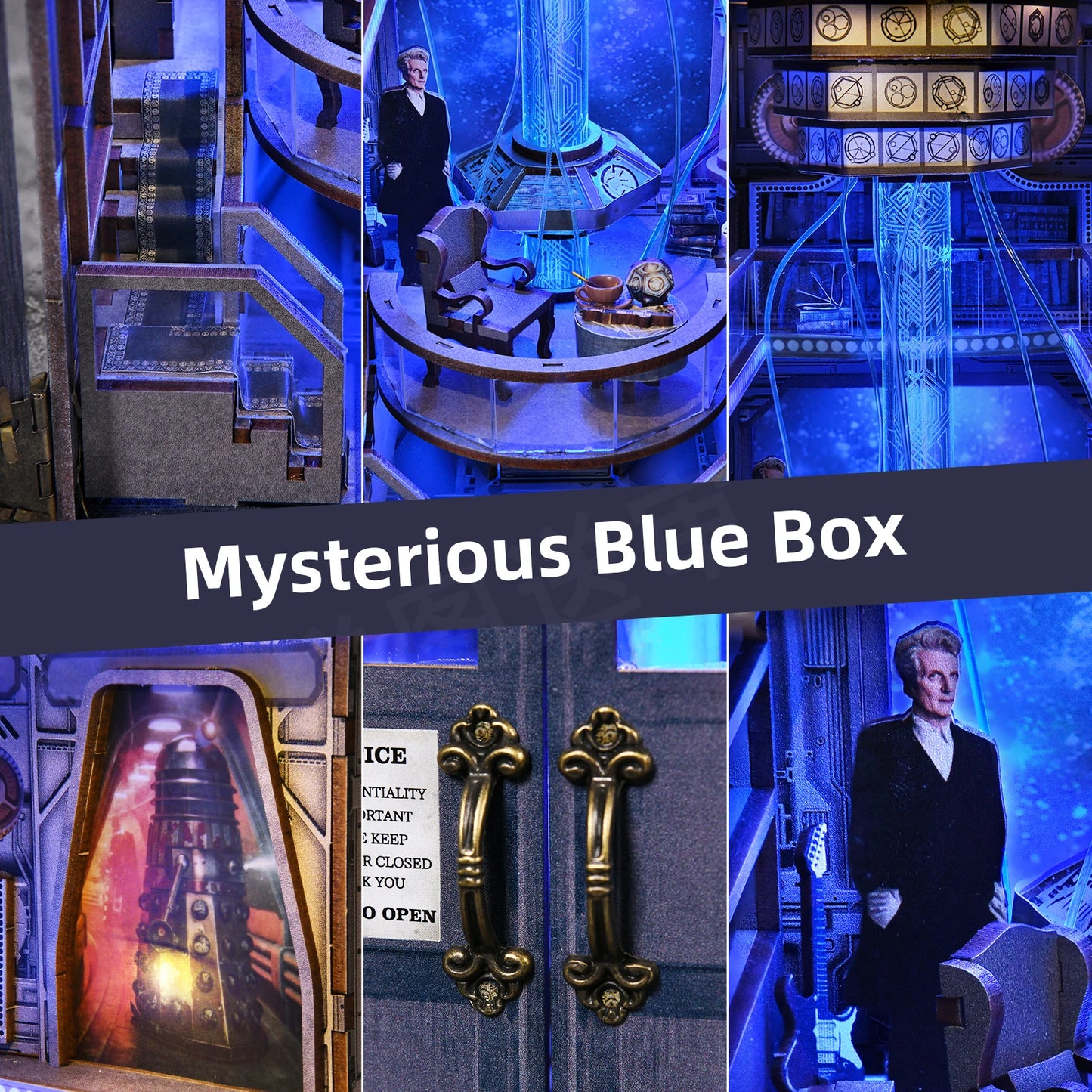 DIY Book Nook Bookshop Kit Mysterious Telephone Booth Wooden Dollhouse with Light Bookshelf Insert 3D Puzzle Decor for Gift