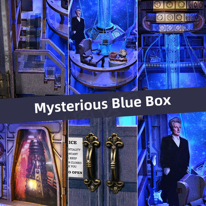 DIY Book Nook Bookshop Kit Mysterious Telephone Booth Wooden Dollhouse with Light Bookshelf Insert 3D Puzzle Decor for Gift