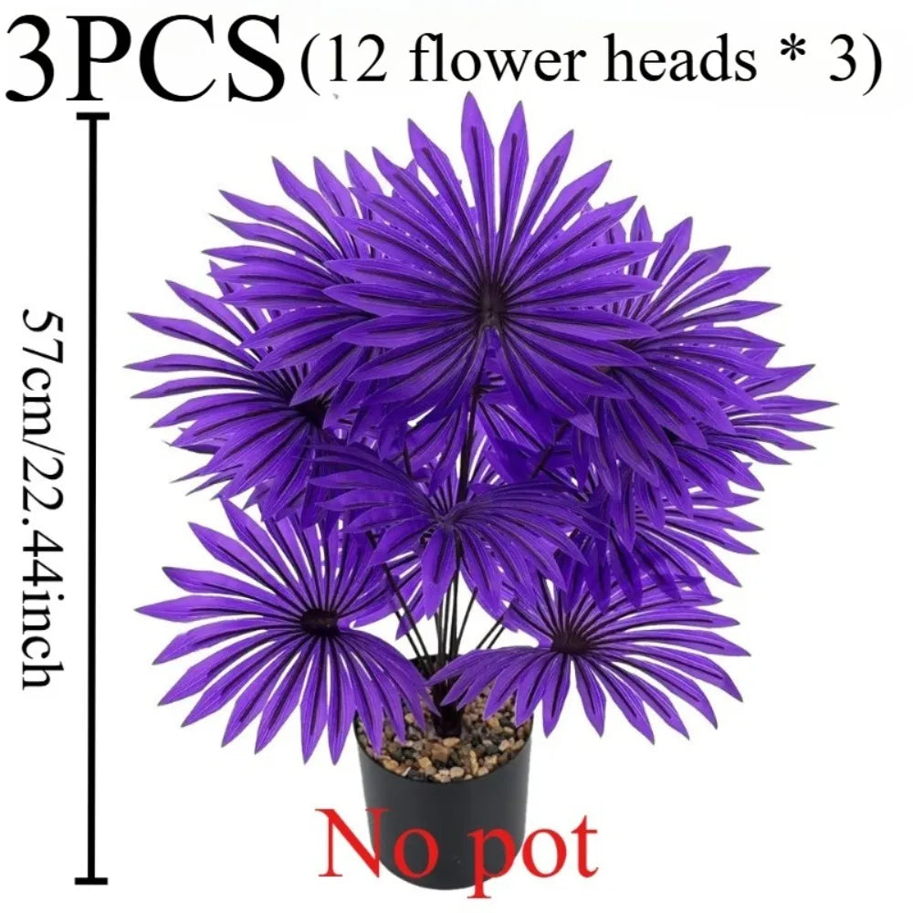 3pc Simulation Artificial Plant Purple Palm Fake Tree Green Plant with 36Leaves Niversal Indoor/Outdoor Display in All Seasons