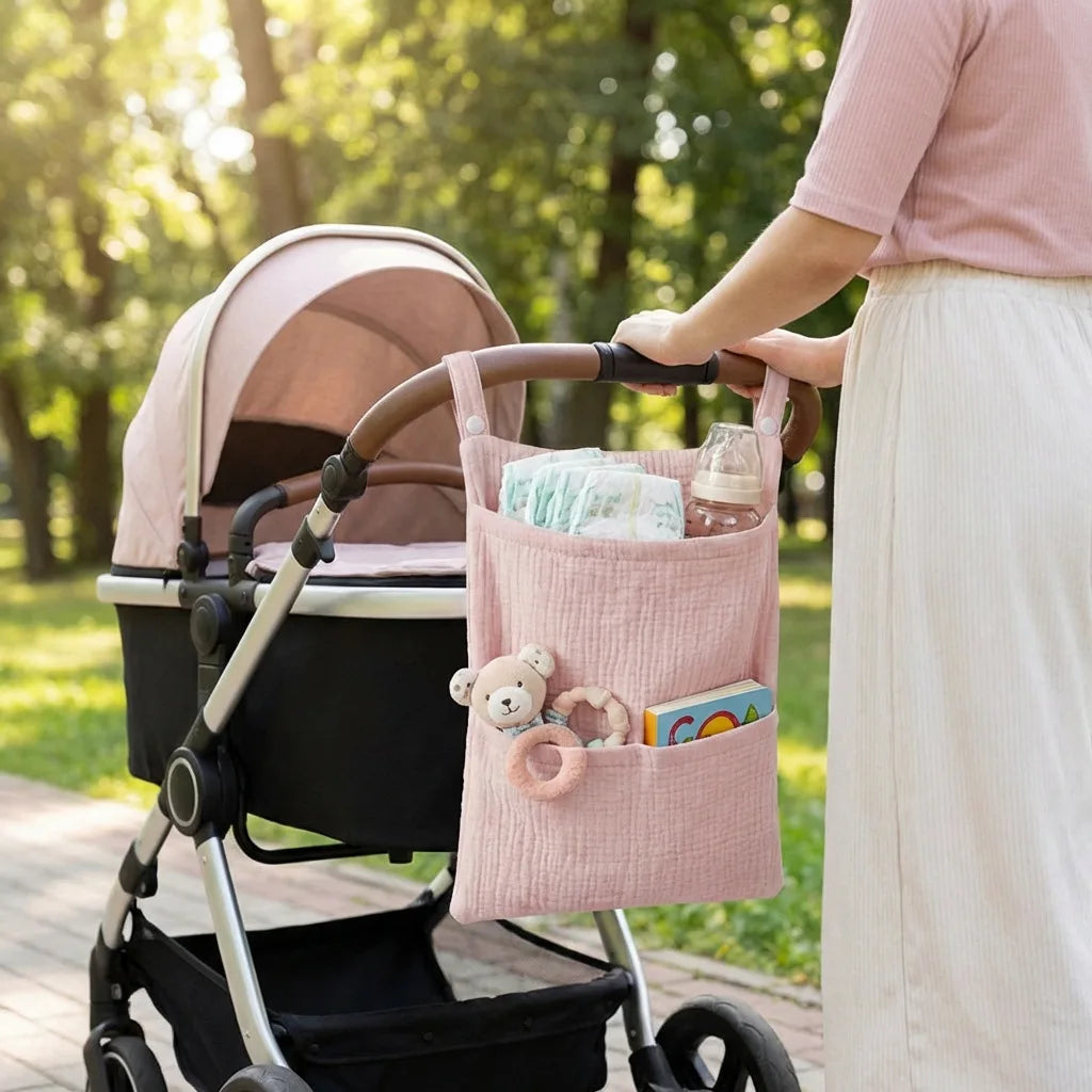 Pure Cotton Baby Crib Hanging Bag Multifunctional Newborn Supplies Storage Bag for Stroller New Pure Cotton Baby Hanging Bag