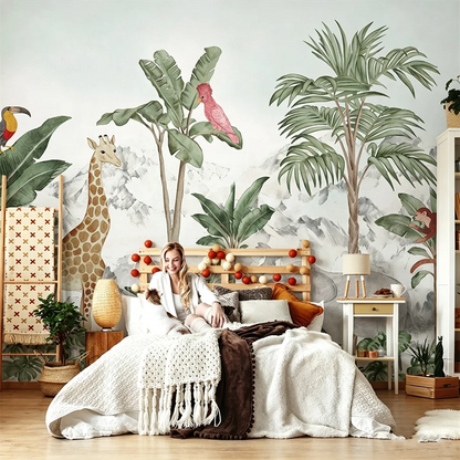 Custom 3D Tropical Rainforest Wallpaper Mural Animals Monkey Wallpapers for Living Room Background Wall paper home decor Sticker