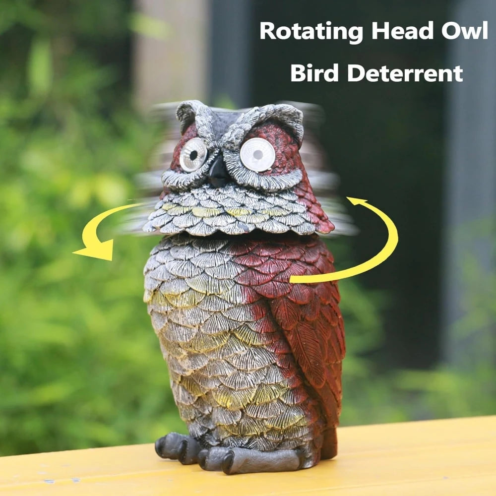Garden Solar Owl Statue Outdoor Figurine Light Decor Glowing Eyes Spring Mounted Wobblying Head Resin Sculpture Decoration