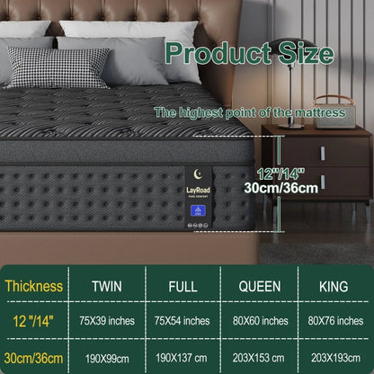 12inch Memory Foam Hybrid Mattress With Pocket Springs, Twin, Full, Queen, King, Sizes In A Box, Medium Firm, Mattresses For Support Comfort, Fiberglass-Free Suitable For Home Bedrooms, Hotels And Halls Of Residence