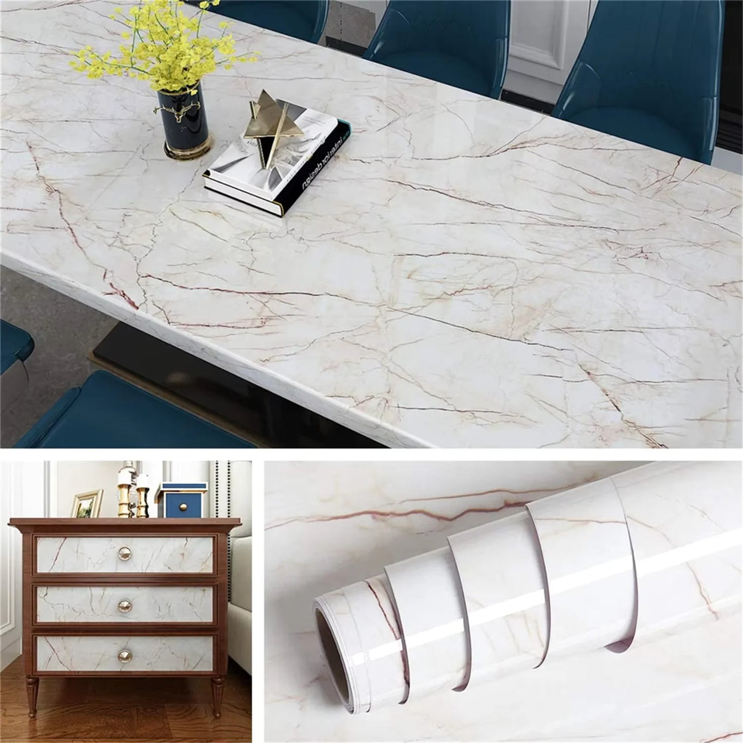 6M Plain Gloss Pearl Film Wallpaper PVC Waterproof Self Adhesive Wallpaper DIY For Wardrobe Kitchen Furniture Room Renovation