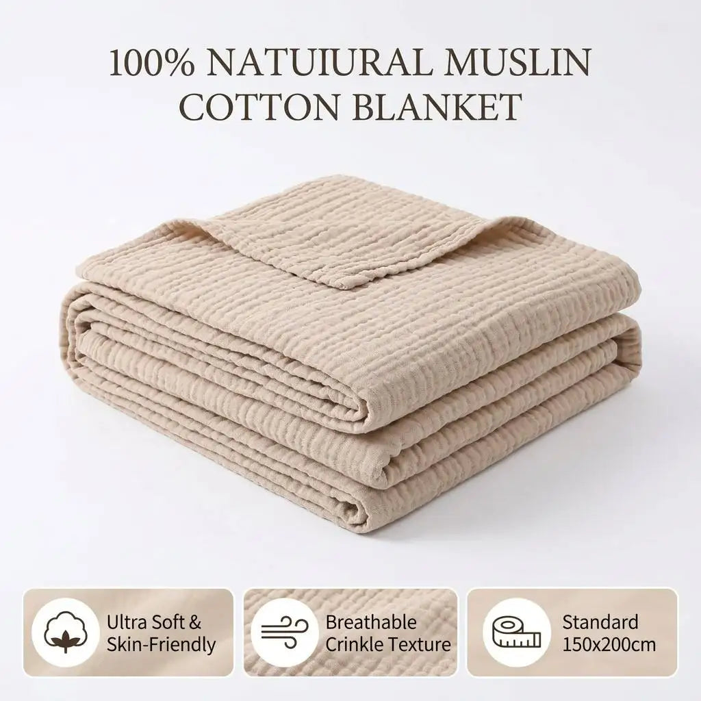 Muslin Cotton Blanket 6 Layers Gauze Wrinkled Throw Blanket Breathable Home Bed Soft Cover Summer Air Condition Blanket 200*230