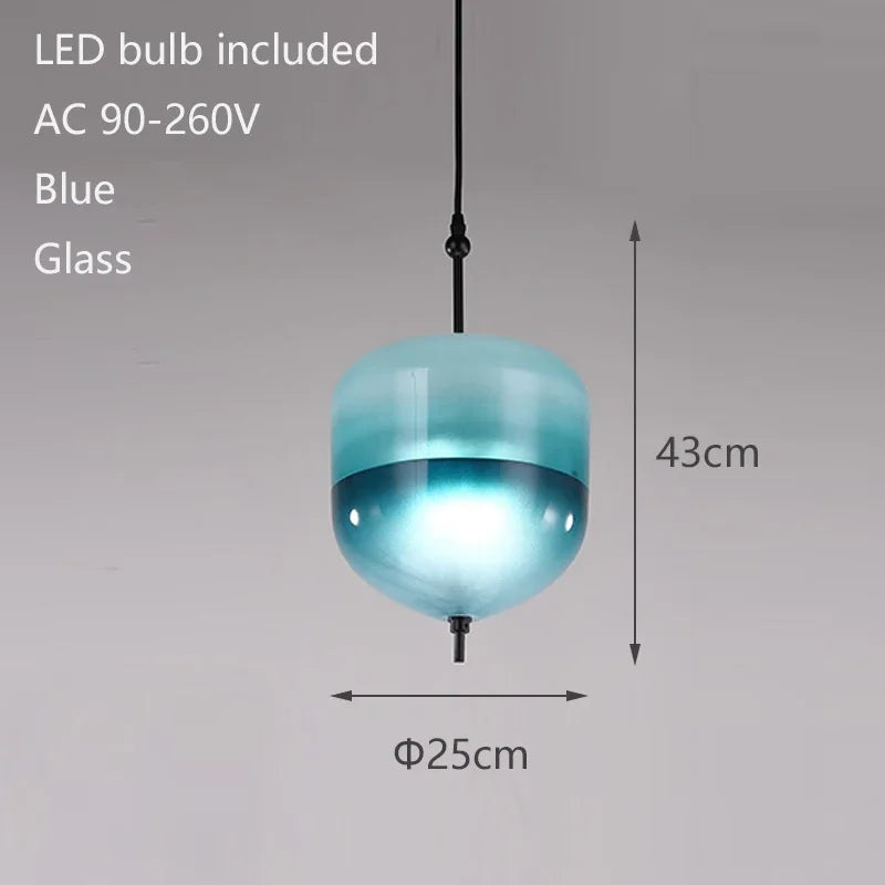 Simple Lake Blue Gradient Glass Pendant Lamp Designer Model Room Bedroom Restaurant Bar LED Chandelier Home Decor Light