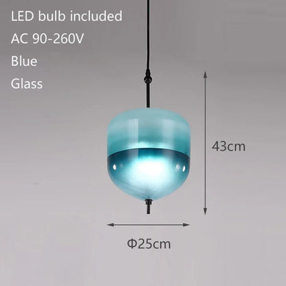 Simple Lake Blue Gradient Glass Pendant Lamp Designer Model Room Bedroom Restaurant Bar LED Chandelier Home Decor Light