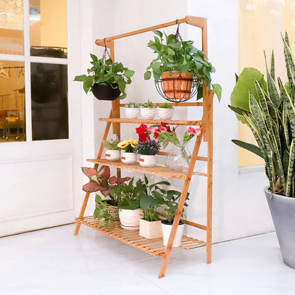70/100cm Bamboo Plant Stand Folding 3 Tier Flower Pot Display Shelf Indoor Outdoor Ladder Garden Rack for Patio Balcony Living Room