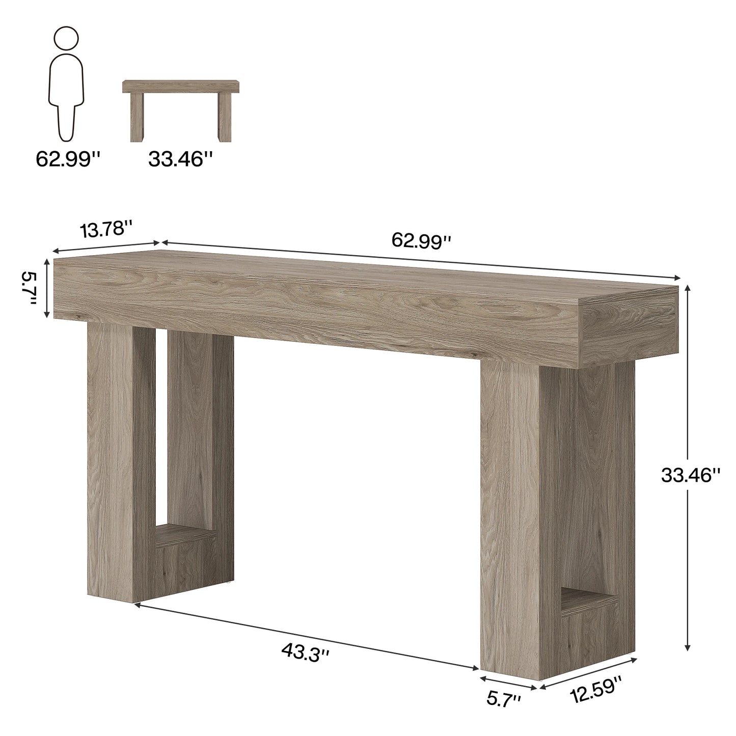 Tribesigns Farmhouse Console Table, 63-Inch Long Narrow Sofa Table Behind The Couch, Wooden Rectangular Entryway Table for Entrance, Hallway, Living Room