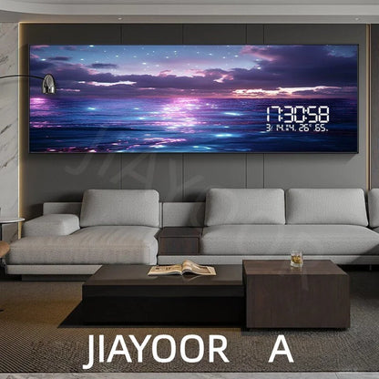 Modern Ocean Living Room Decoration Painting Led Electronic Clock Bedroom Bedhead Sofa Background Wall Wave Wall Light Lustre