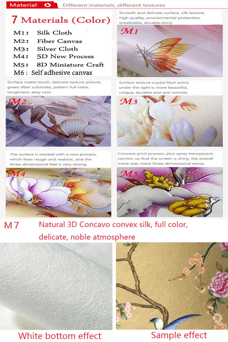 Customized products flower and bird wallpaper new Chinese pastoral flower living room bedroom sofa background wall hotel mural