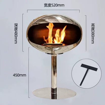 Freestanding Bioethanol Fireplace - Oval Sphere Design Smokeless Real Flame Ethanol Fire Pit for Indoor Outdoor Decor