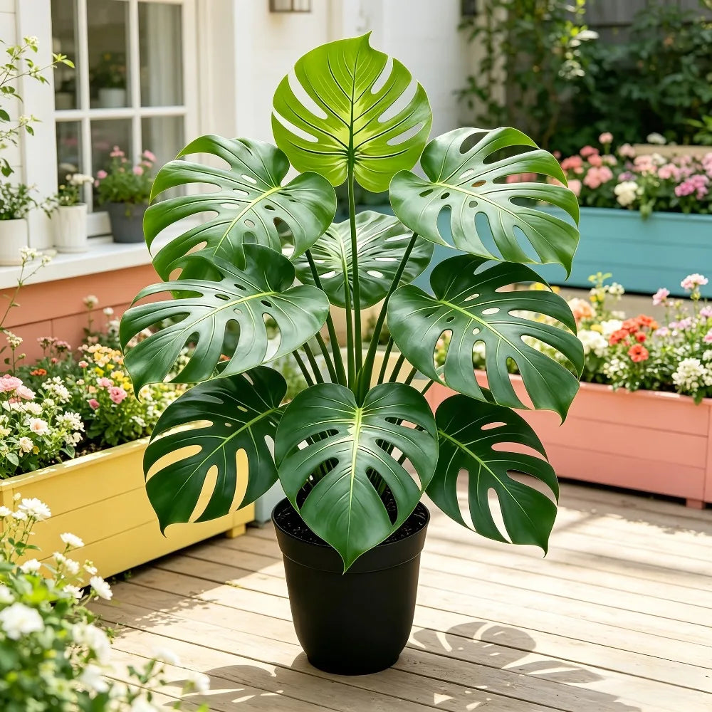 1PC Large Floor-standing Artificial Monstera Deliciosa Plant with Big Leaves Suitable for Indoor/Outdoor Studies Balconies