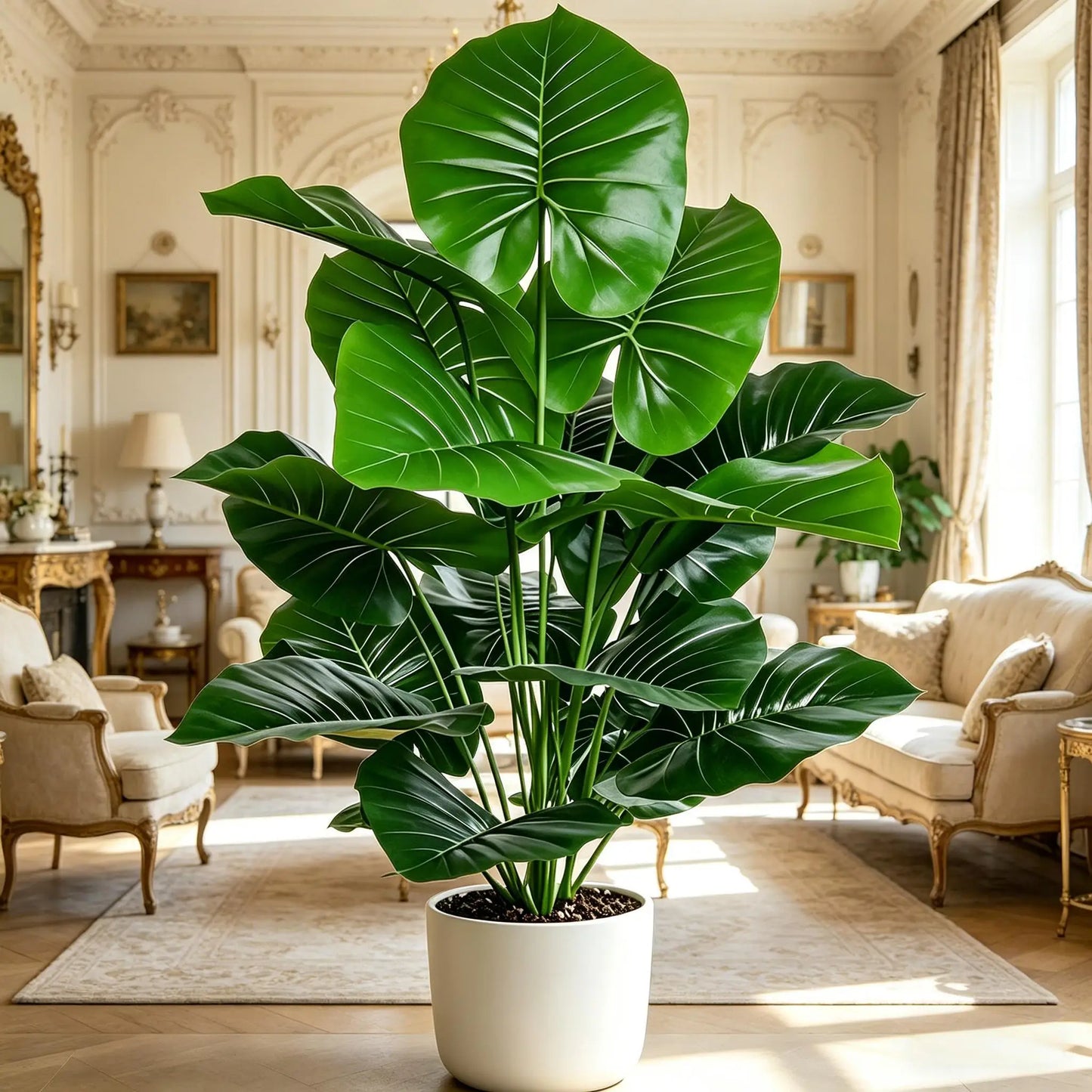 60-105cm Round-Leaf Fake Taro Plant, Real Touch Artificial Elephant Ear for Home Indoor Outdoor Garden Office Party Decor