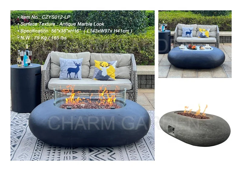 Modern Grey Rectangle Gas Fireplace Coffee Table-Outdoor Patio Fire Pit Heater