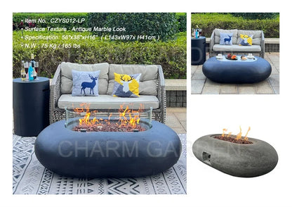 Modern Grey Rectangle Gas Fireplace Coffee Table-Outdoor Patio Fire Pit Heater