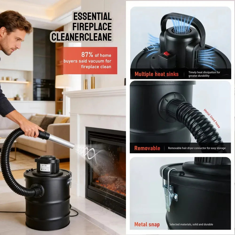 Powerful Indoor Ash Vacuum for Fireplace & Fire Pit Cleaning Safe & Efficient Debris Removal Wood Stove Vacuum Soot Removal Tool