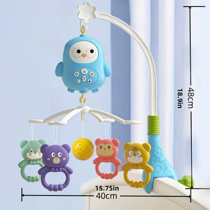 360° Musical Baby Crib Mobile Rotating Night Light Projection Bed Bell Toy Four Speed Timming Hanging Infant Newborn Bedside Gif