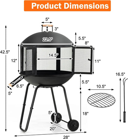 Portable Wood Burning Fire Pit on Wheels for Outdoor Camping and Entertaining - 28