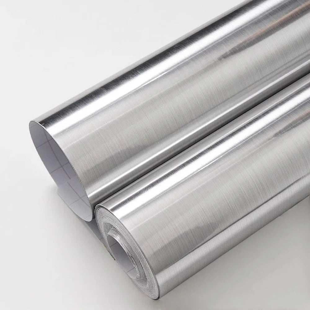 PVC Stainless Brushed Silver Removable Wallpaper Decor Film Vinyl Waterproof Oil-proof House Appliance Kitchen Elevator Sticker