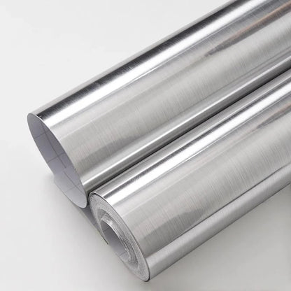 PVC Stainless Brushed Silver Removable Wallpaper Decor Film Vinyl Waterproof Oil-proof House Appliance Kitchen Elevator Sticker