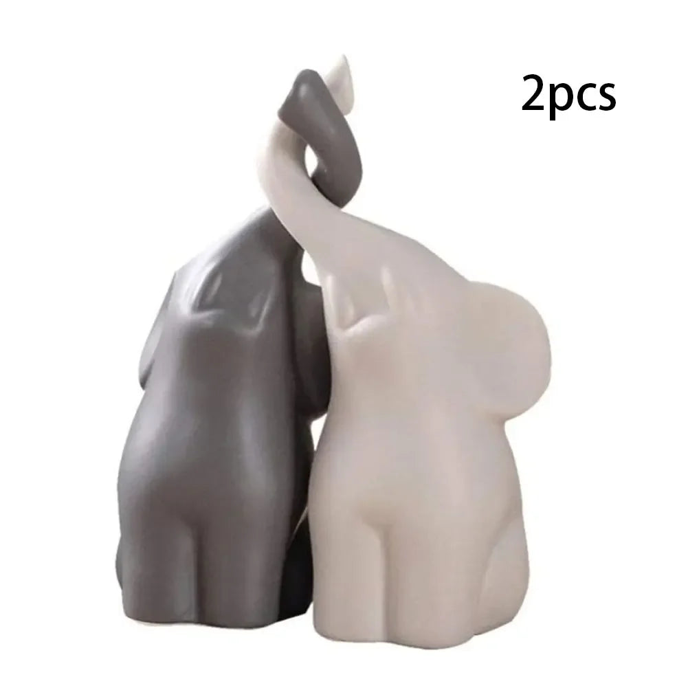 Ceramic Elephant Figurines for Living Room Creative Miniatures Animal Ornaments Crafts and Furnishings 2PCs