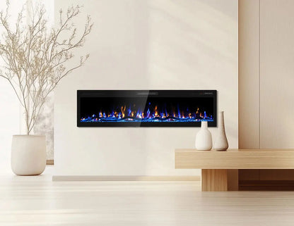 Modern Electric Fireplace, Wooden Wall Mounted LED Flame Heater, Remote Control Indoor Decorative Fireplace, Heavy Duty