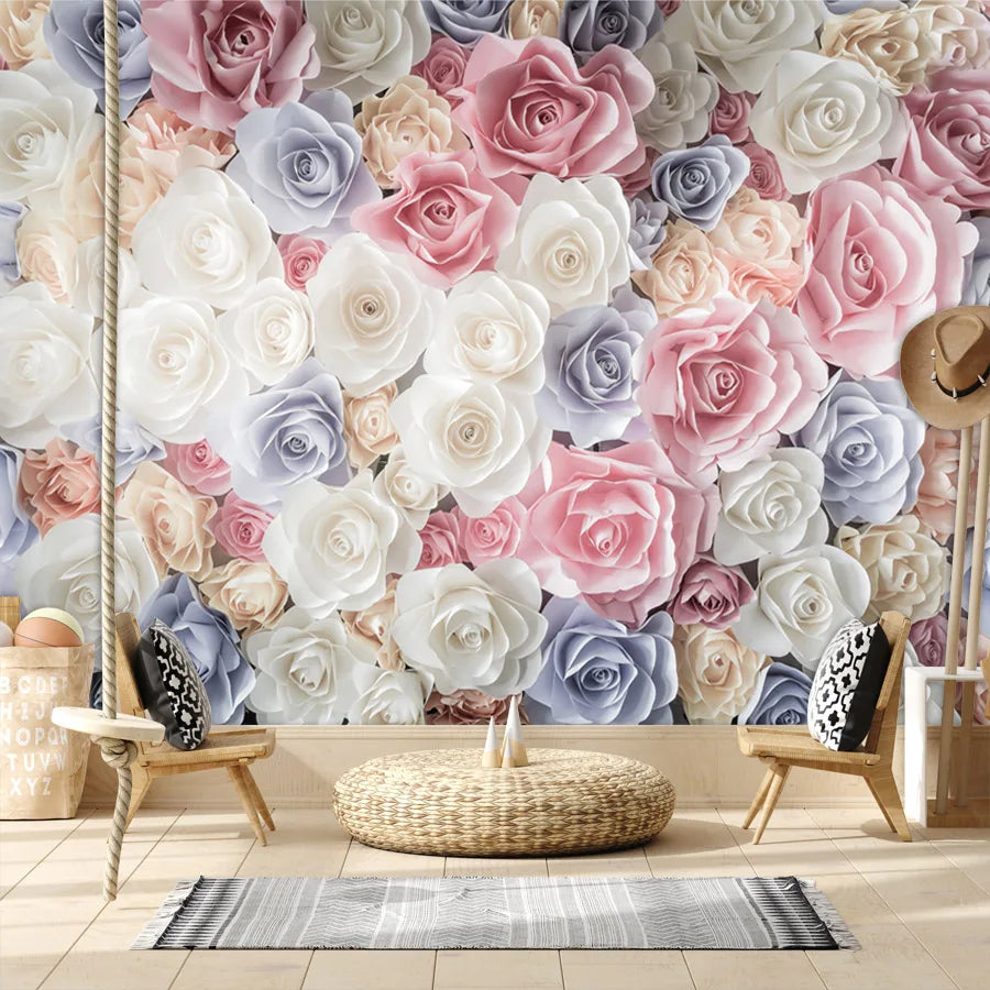 20+ Girly Wallpaper for Living Room Natural Floral Pink Rose Background, Self Adhesive Optional, Walls Art Bed Home Decor Mural