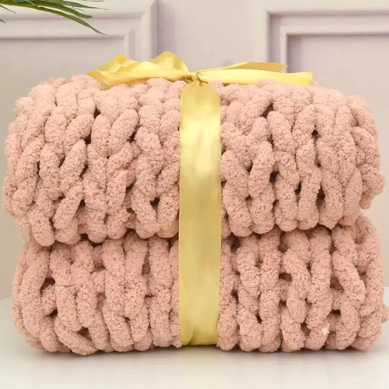Hand Chunky Knitted Blanket Thick Yarn Merino Wool Bulky Knitting Throw Blankets Throw Carpets Soft Warm Winter Home Sofa Bed