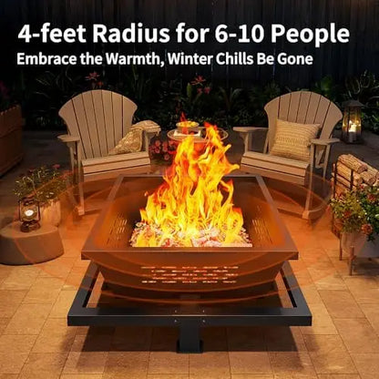 36 inch fire Pit, Square Outdoor Fire Pit with Poker, Wood Burning Fire Pit for Camping, Backyard, Patio