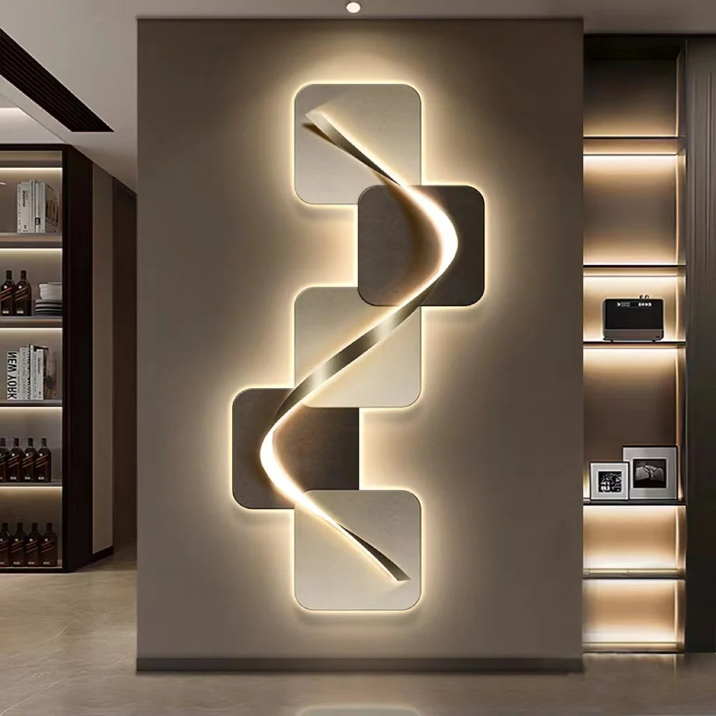 Light luxury entrance hall decoration painting, LED lights, Italian minimalist living room, high-end mural in the corridor