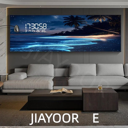 Modern Ocean Living Room Decoration Painting Led Electronic Clock Bedroom Bedhead Sofa Background Wall Wave Wall Light Lustre