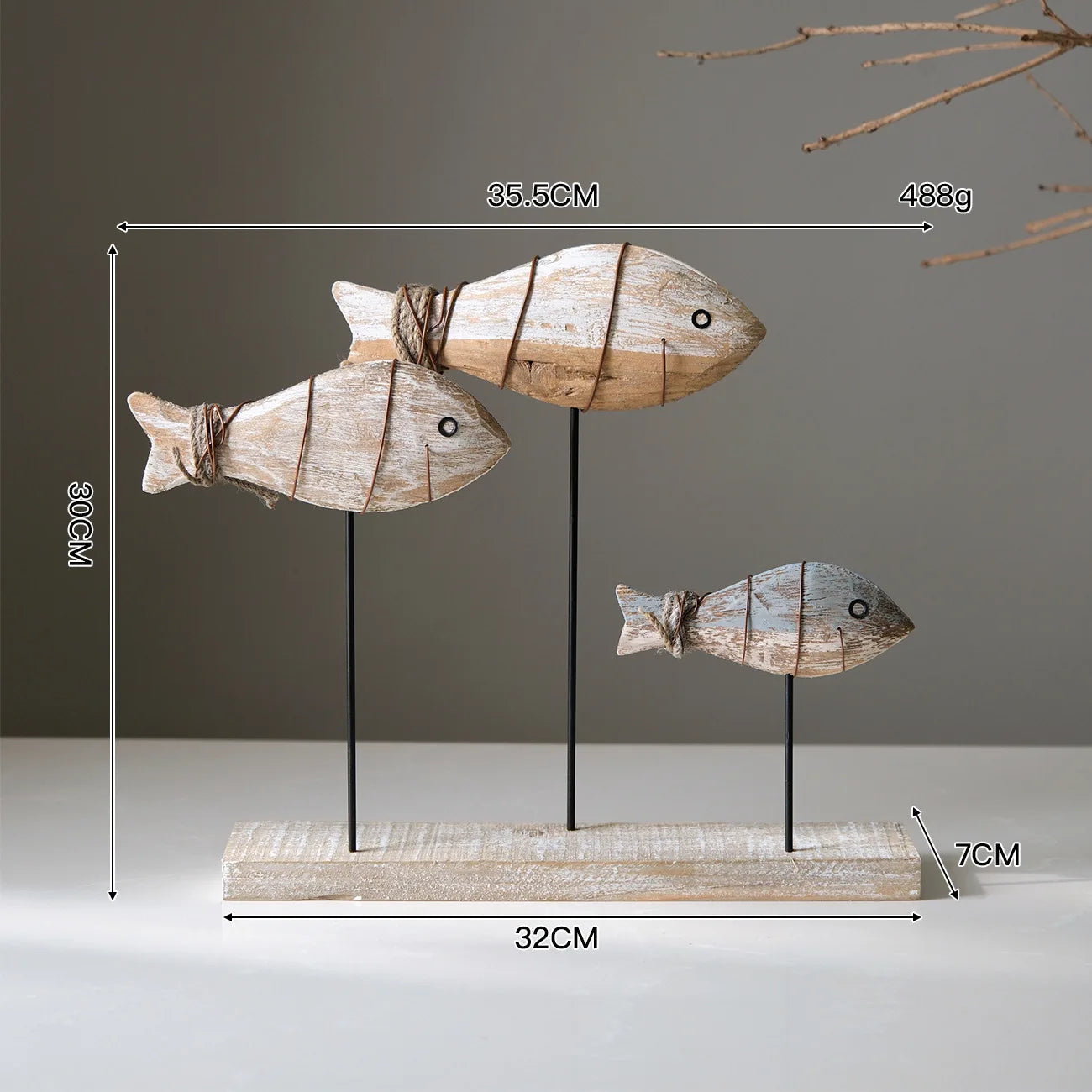 Retro Mediterranean Style 3D Wooden Shoal of Fish DecorationsHand Carving Ocean Desktop Crafts Ornaments DIY Bar Cafe Home Decor