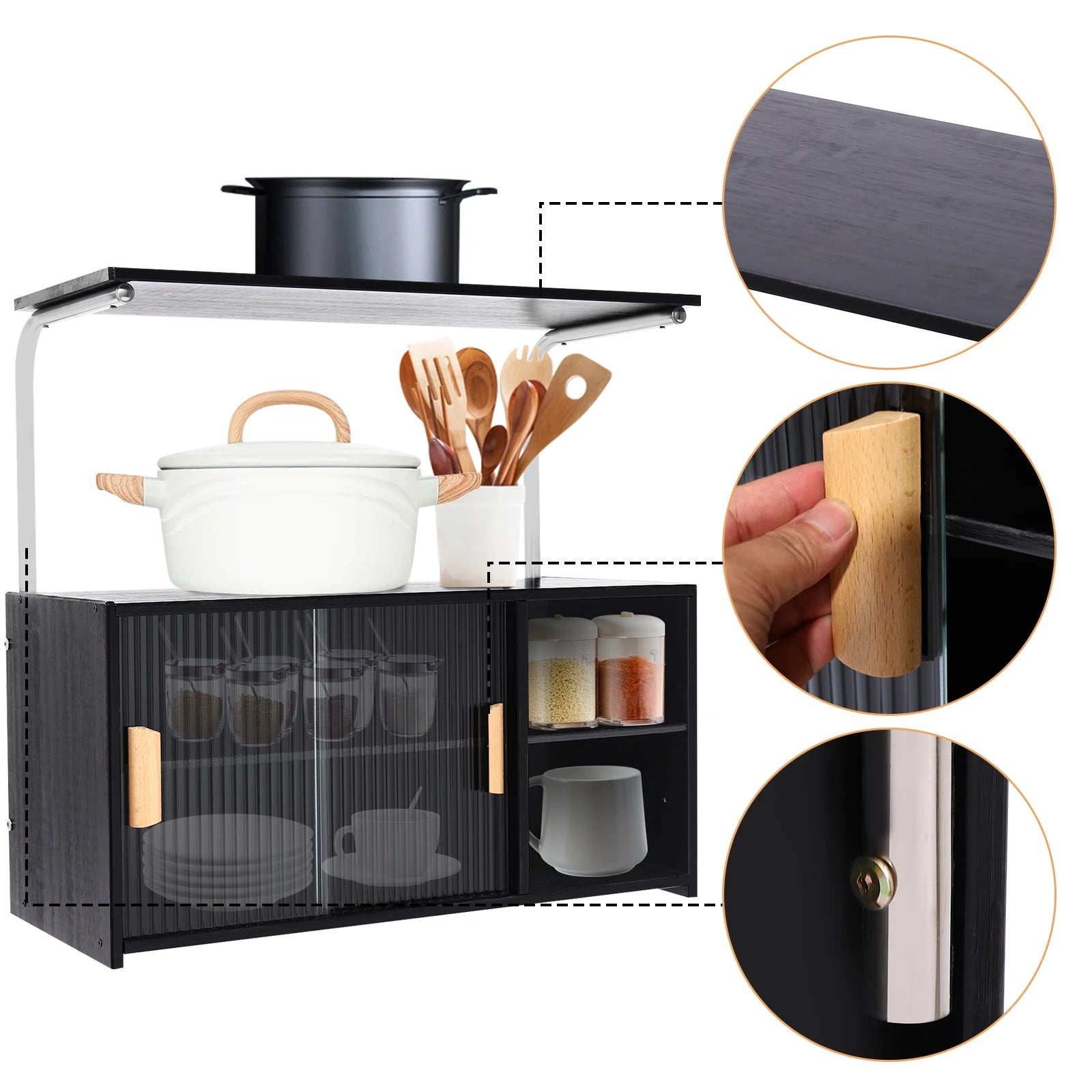 Storage Cabinet 2 Tier 67x30x62cm, Sideboard with Clear Door and Adjustable Shelf, Holds 27.6lbs for Kitchen
