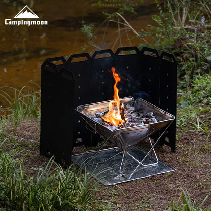 campingmYD-50 Large Fire Pit Windshield Camping Wood Stove Accessory: 8-Panel Iron Windbreak Screen