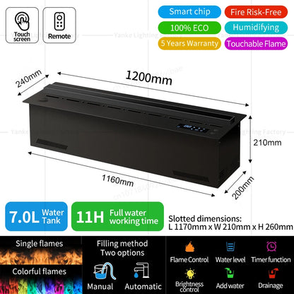 3D Water Electric Fireplace Mist Fireplace Embedded Realistic Mist Flame Remote Control APP Interior Decoration Steam Fireplace