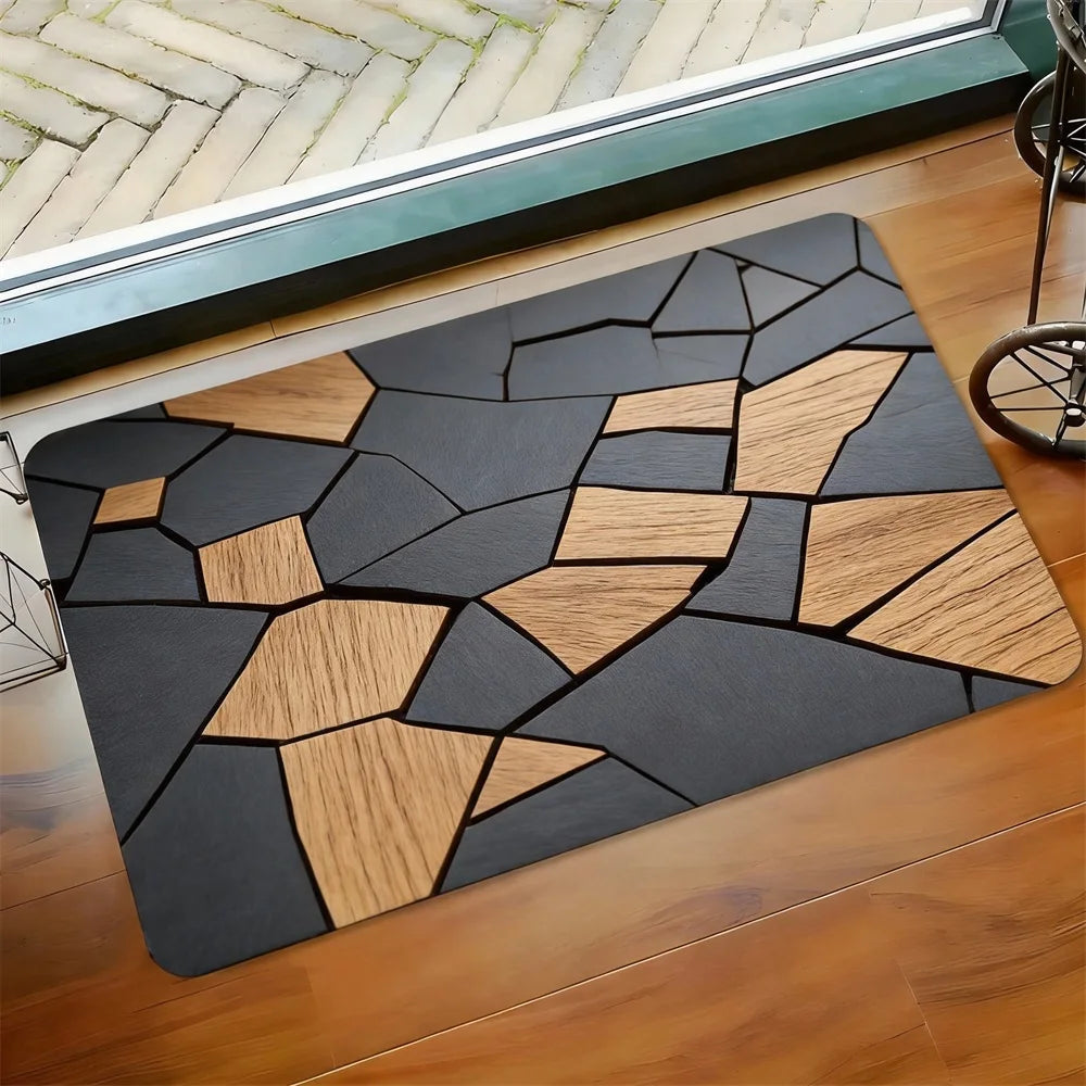 Black Gold Marble Indoor Outdoor Rug – Non-slip Mat for Bathroom Kitchen Living Room Patio Café Bar, Ideal Gift