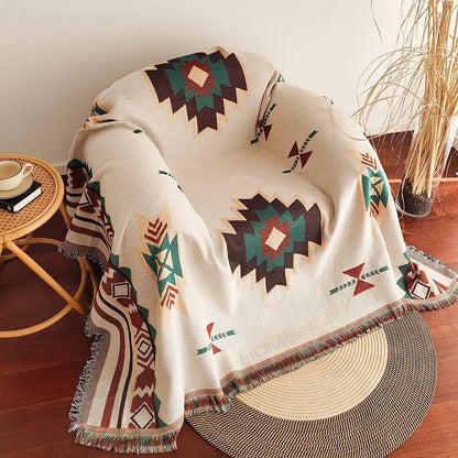 Aztec Blanket Oversized Boho Throw Blanket with Fringe Southwestern Geometric Tapestry Vintage Woven Throw Blankets Double-S