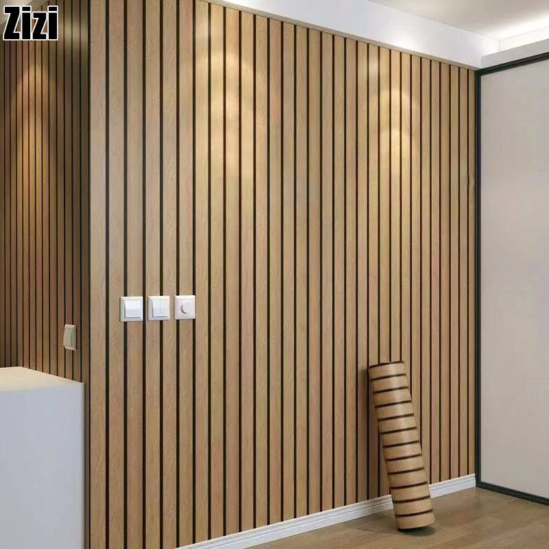 Self-Adhesive Wood Grain Wall Panels Vinyl with Vertical Slats Wallpaper for Living Room Bedroom Kitchen Bathroom TV Backsplash