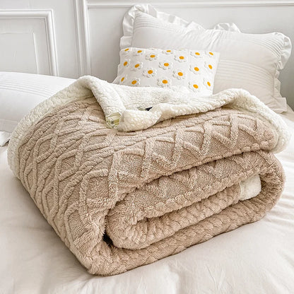 Home Thick Bed Blanket Lamb Cashmere Fleece Plaid Blankets Winter Warm Double Sided Throw Sofa Cover Newborn Wrap Kids Bedspread