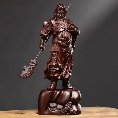 Hand-Carved Rosewood Guan Gong Statue - Chinese God of Wealth & Protection, Feng Shui Warrior Sculpture for Home/Business Blessi