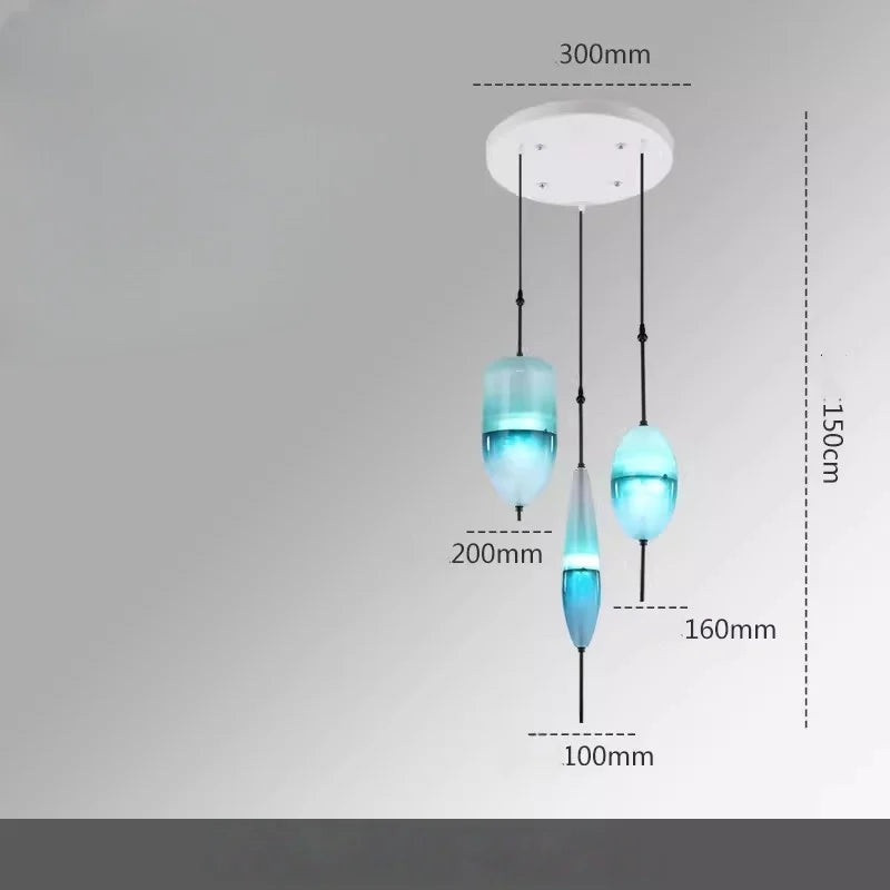 Simple Lake Blue Gradient Glass Pendant Lamp Designer Model Room Bedroom Restaurant Bar LED Chandelier Home Decor Light