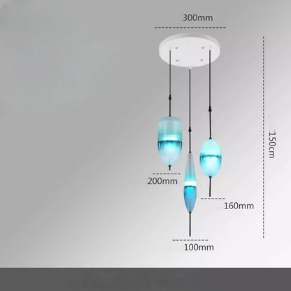 Simple Lake Blue Gradient Glass Pendant Lamp Designer Model Room Bedroom Restaurant Bar LED Chandelier Home Decor Light