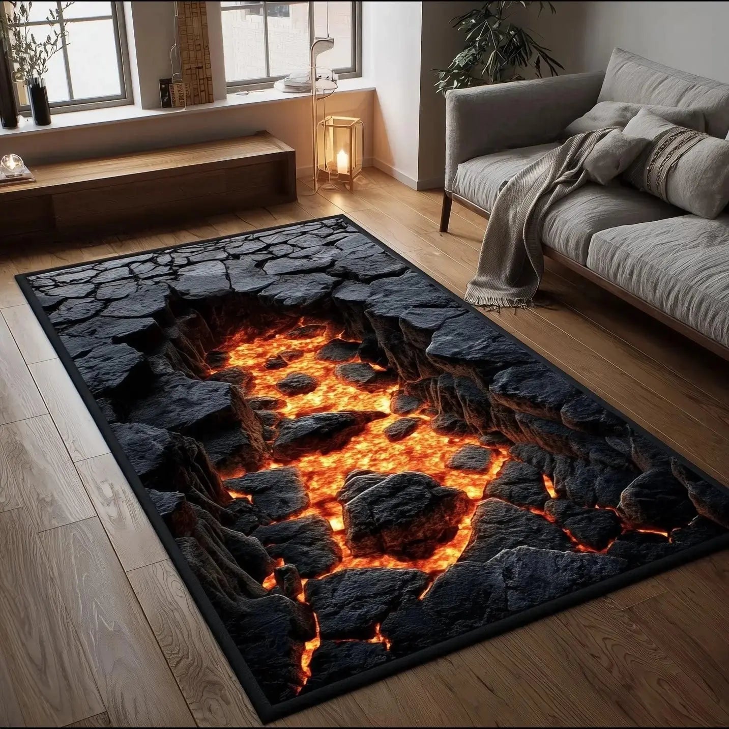 Skull Print Carpet Fire Pit Skeleton 2D Printed Door Mat Living Room Bedroom Home Decor Carpet
