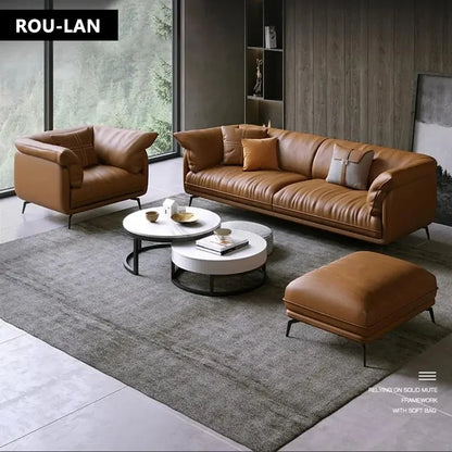 Modern Minimalist Living Room Leather Sofa  Apartment Furniture Set Combination Wtih Customzied Color